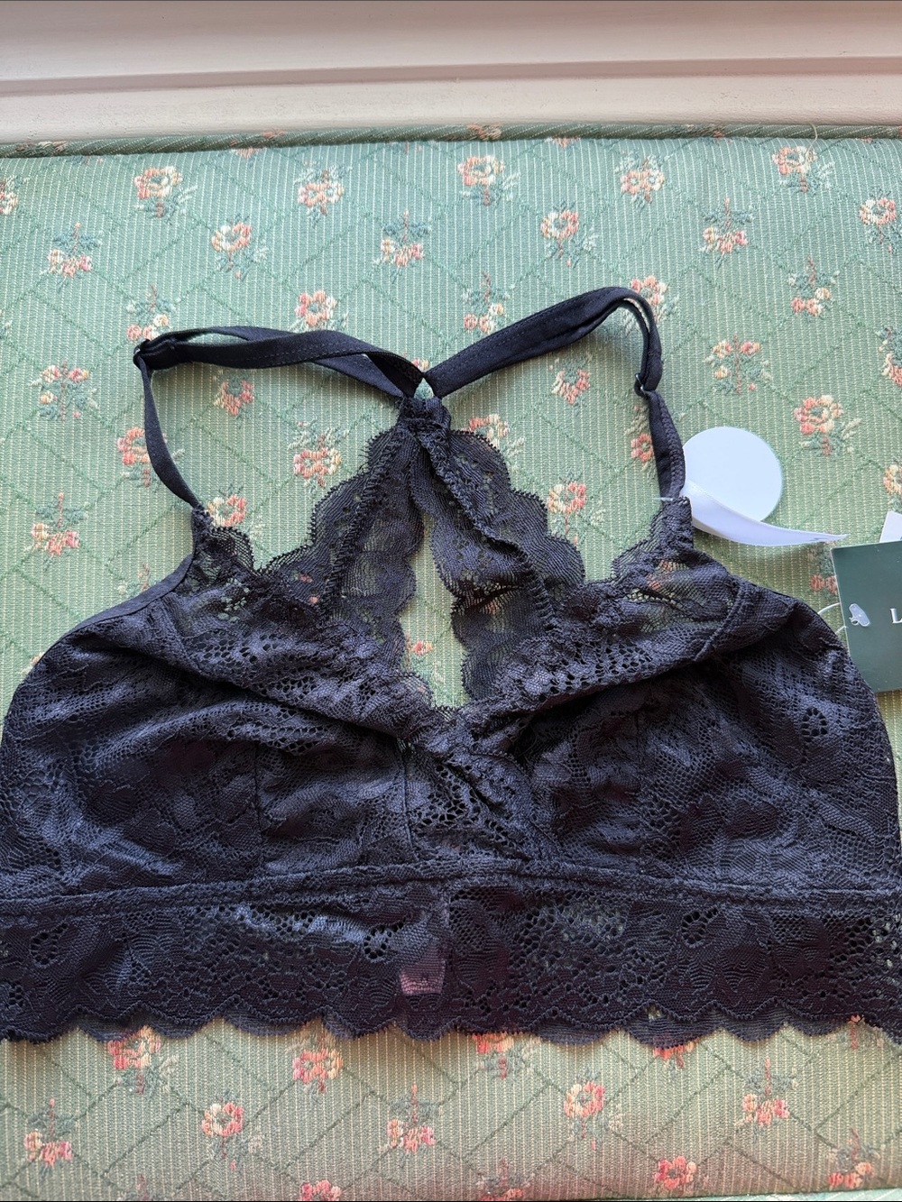 Laura Ashley Black Lace Bralette with Racerback Detail- Size Medium